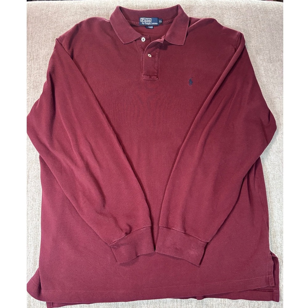 Polo Ralph Lauren‎ Mens XL Burgundy Long Sleeve Pique Cotton Polo Shirt Maroon